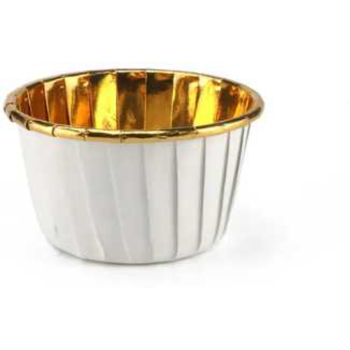 Petites caissettes à cupcake en papier Aluminium Blanc/Or (100U)