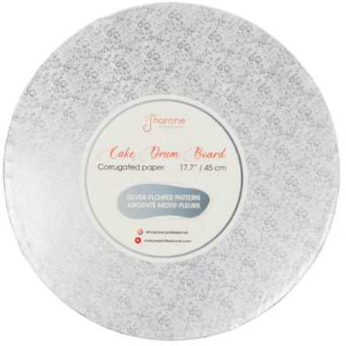 Planche ronde argentée avec motif de fleur 30cm